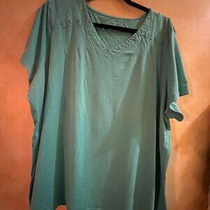 Kim Rogers Curvy Top – 3X – Teal Embellished V-Neck